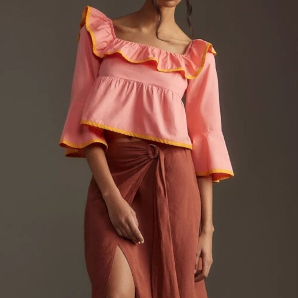 Maeve Square-Neck Ruffle Babydoll Top Size Medium - Picture 2 of 11